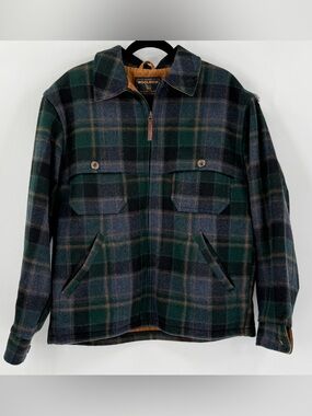 Woolrich Vintage Men's Denim Plaid Wool Hunting Mackinaw‎ Cruiser Coat Jacket M
